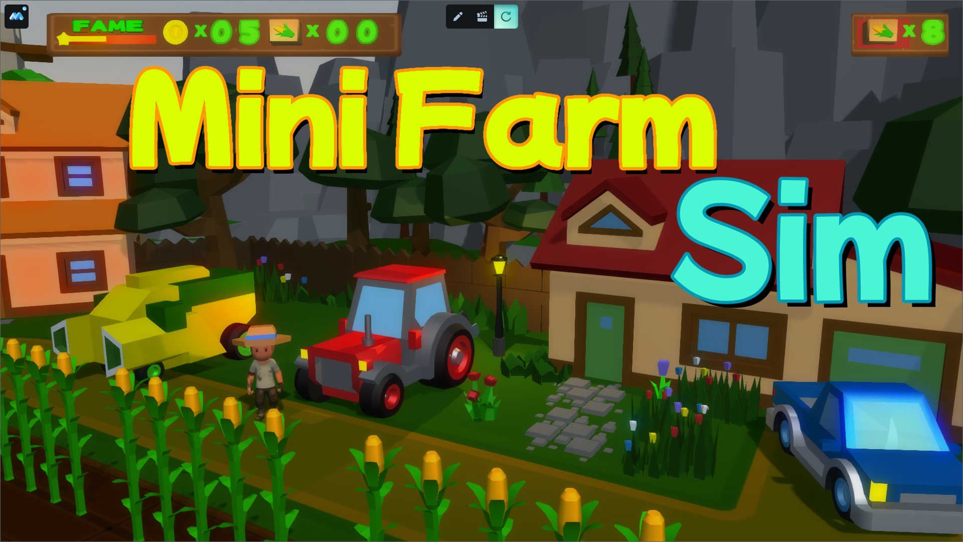 Farming equipment with some crops and the player